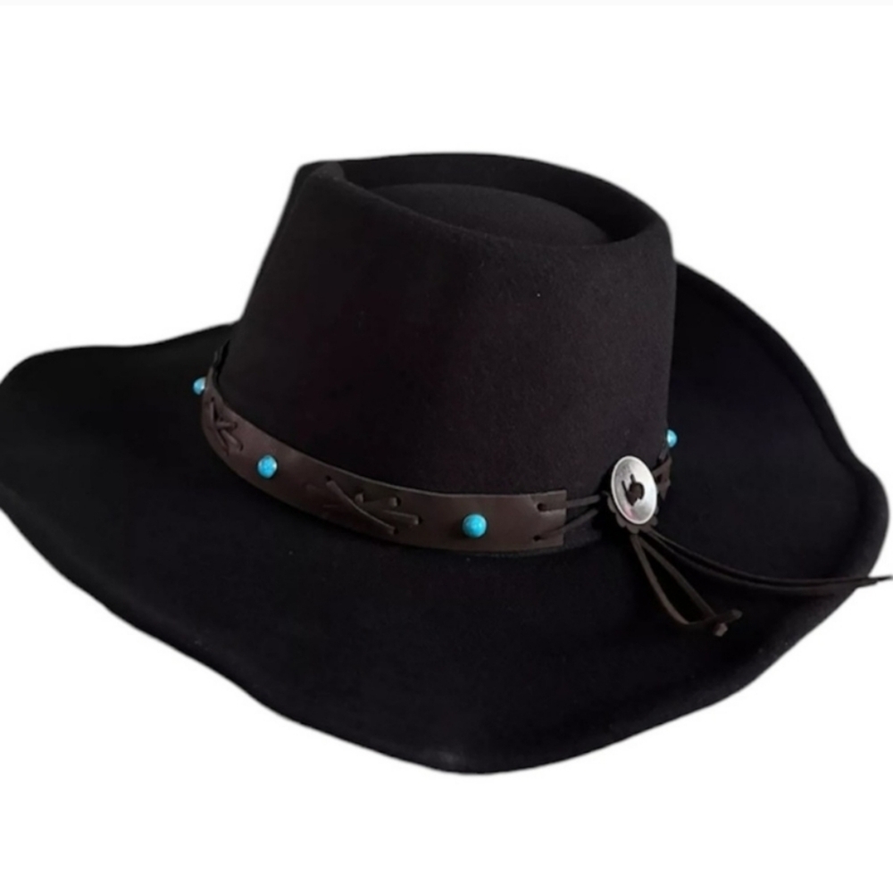 NWT FRYE Womens Western Cowgirl Rodeo Boho Felt Adjustable Hat Black